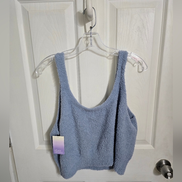Stars Above NWT Womens Fuzzy Cropped Tank Top Blue Size XL - Picture 10 of 10